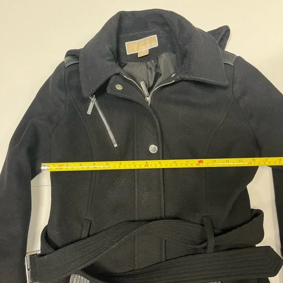 Michael Kors Long Women's Wool Pea Coat Silver Details Size XS Color Black - Picture 6 of 11